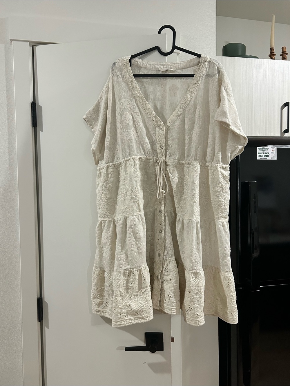Lucky Brand Cream Textured Button-Front dress